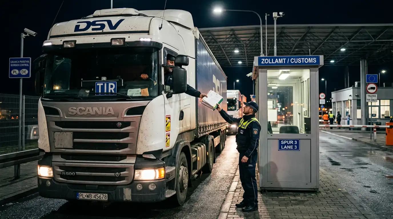 Международные грузоперевозки: фура у таможенного пункта ночью — Грузо-Механика