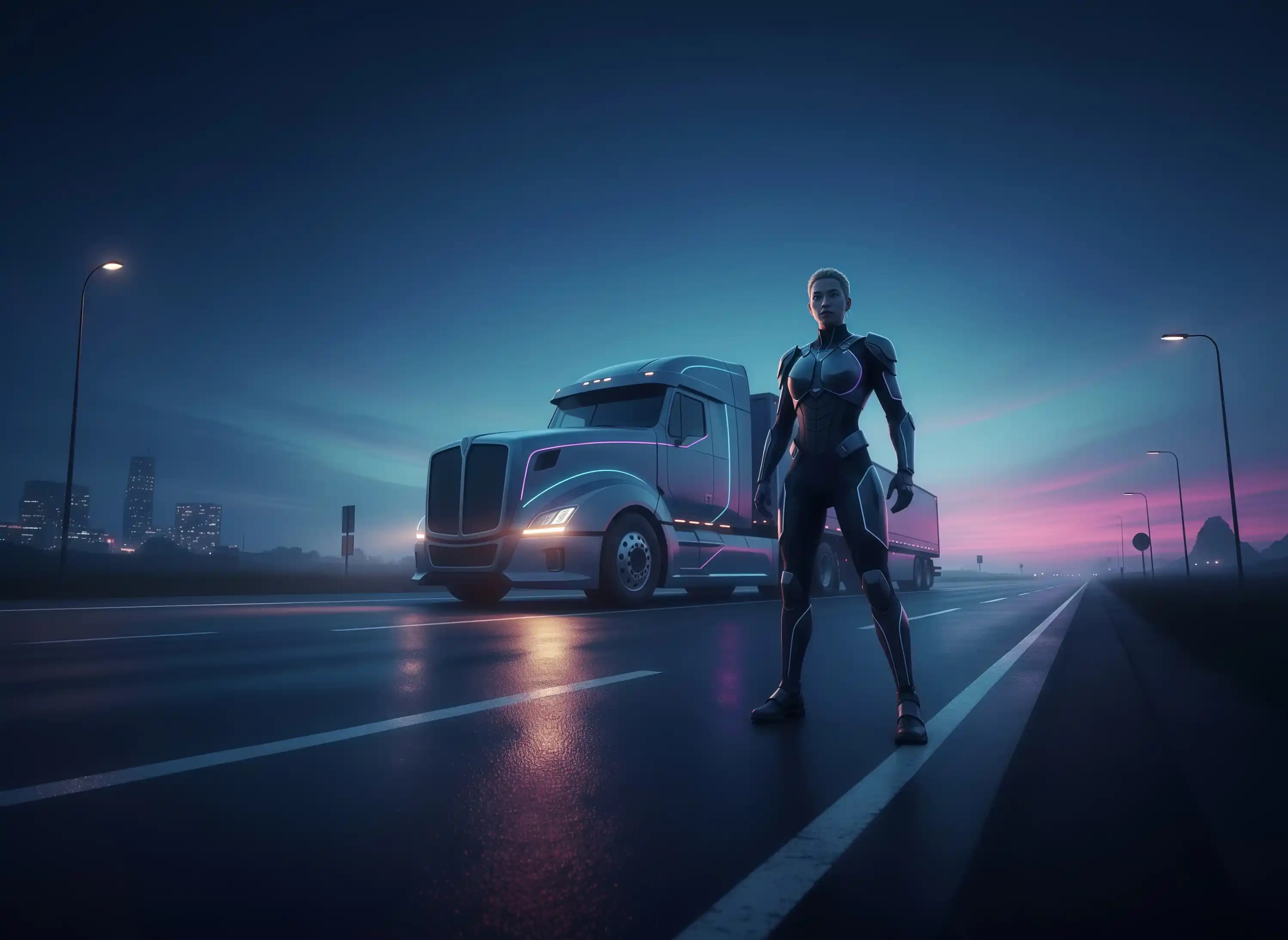 Заявка на консультацию по грузоперевозкам: фоновый кадр с логистикой и ночной подсветкой