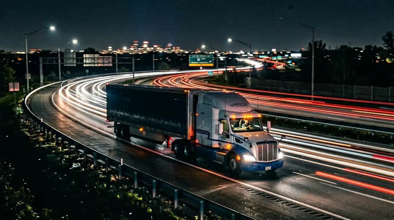 Междугородняя перевозка: грузовик на ночной трассе — логистика Грузо-Механика