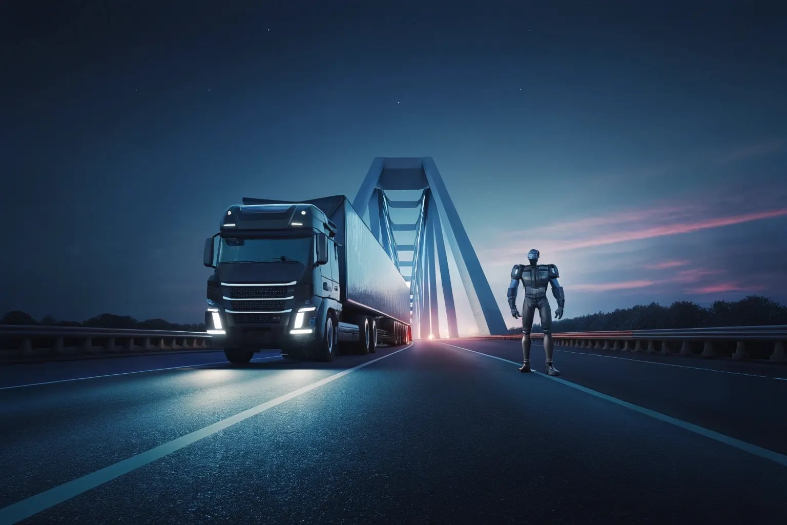 Акция для B2B: грузовой автомобиль на фоне промышленной логистики — скидка на первый заказ Грузо-Механика